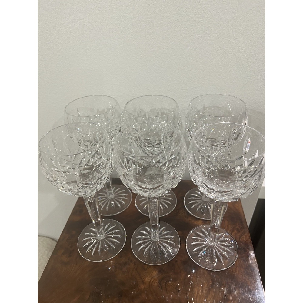 Set Of 6 Waterford Crystal Lismore Hock Wine Glasses 7.5"